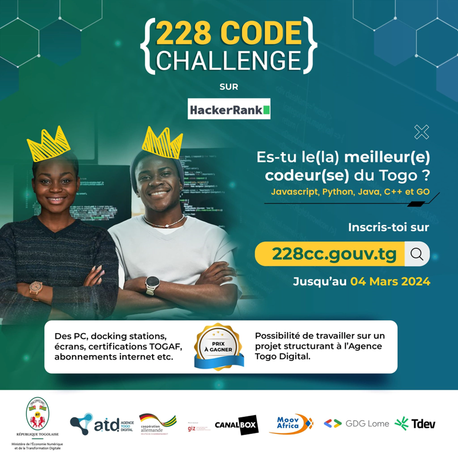 Togo-"228 Code Challenge" : L'Agence Togo Digital lance un concours ouvert à tous les Jeunes