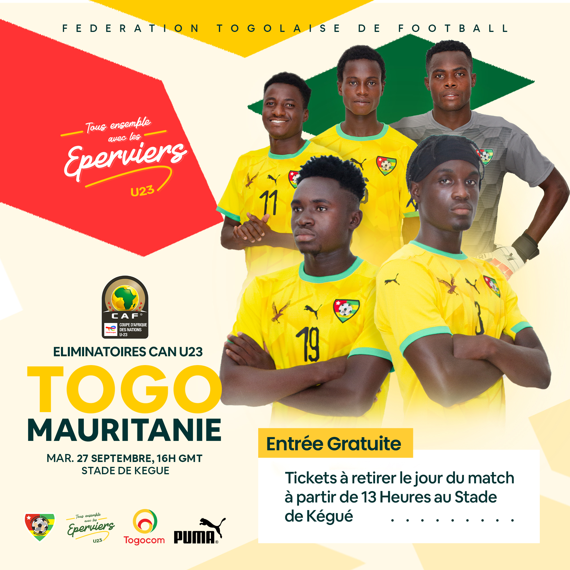 Réduction sur les billets pour le match Togo vs Mauritanie