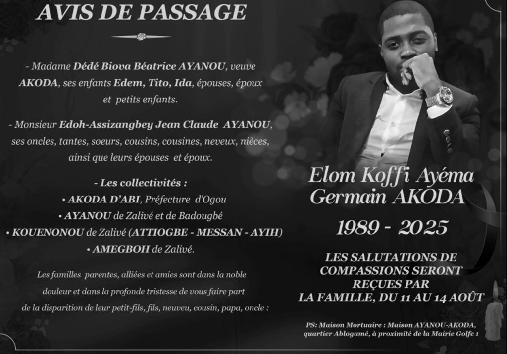 Programme des obsèques de Elom Koffi Ayéma Germain AKODA